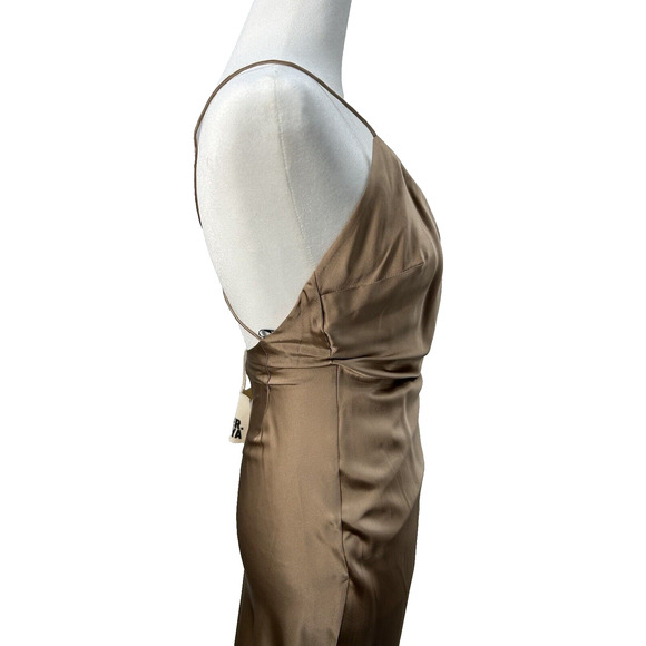 SER.O.YA Womens Size XS Emma Dress Brown Silk Ruched High Slit Strappy Back NWT - Picture 10 of 13